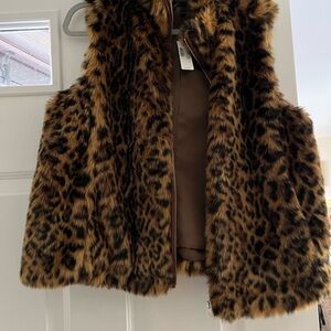 Leopard Print Faux Fur Classic JCrew Vest NWT Large
